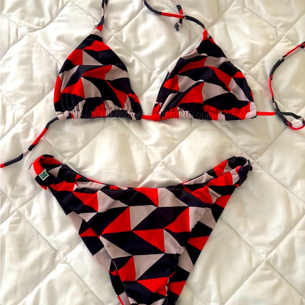 Geometric Braziallian Red and Black Bikini
